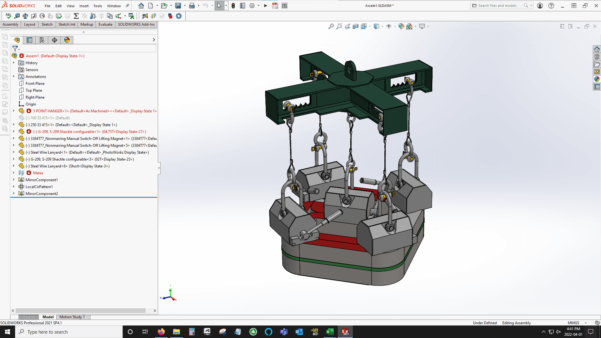 CAD screenshot of the 5-point hanger.