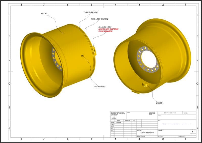 Original CAT Rim component for reverse engineering.