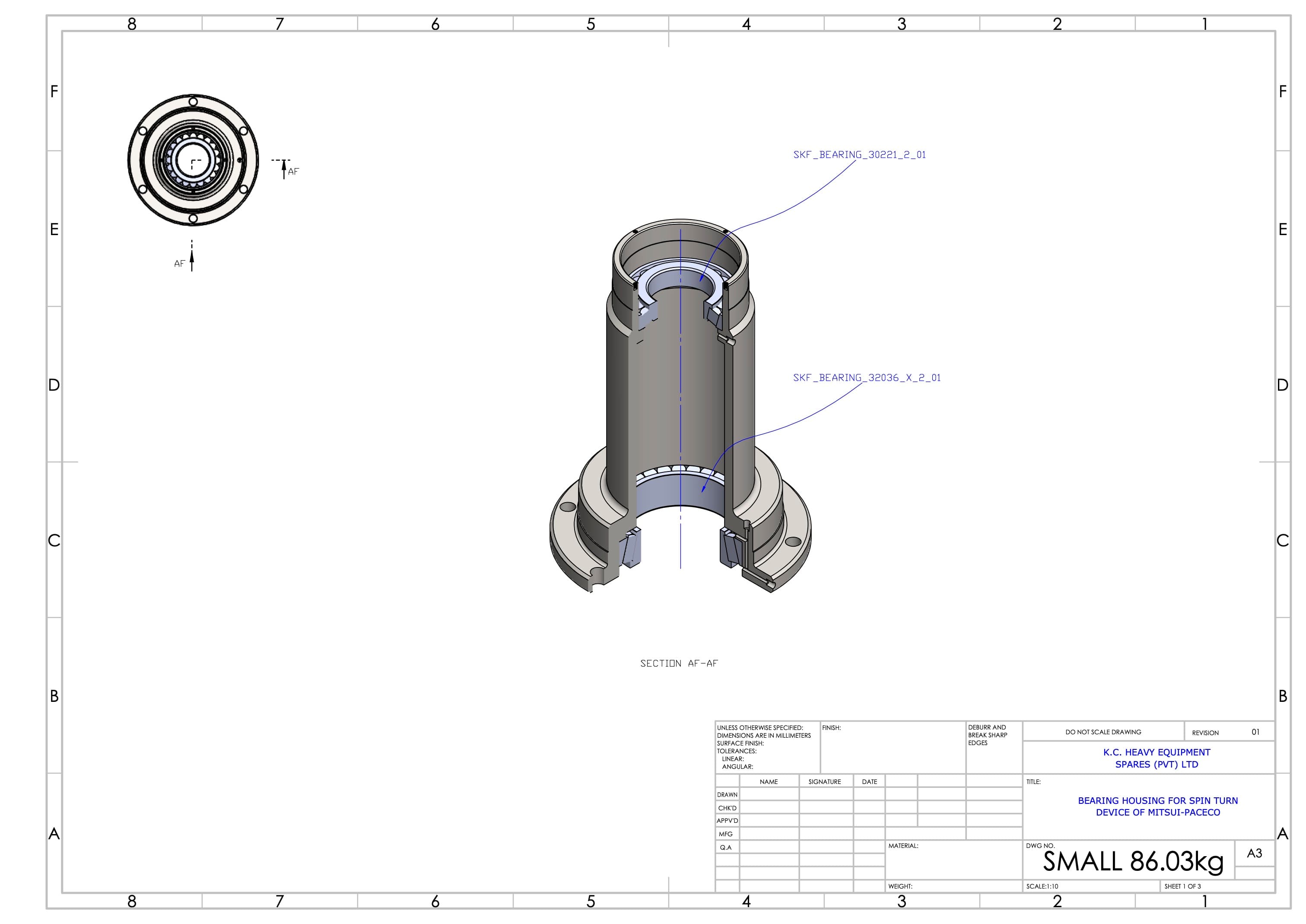 3D CAD model rendering of the reverse-engineered bearing housing.